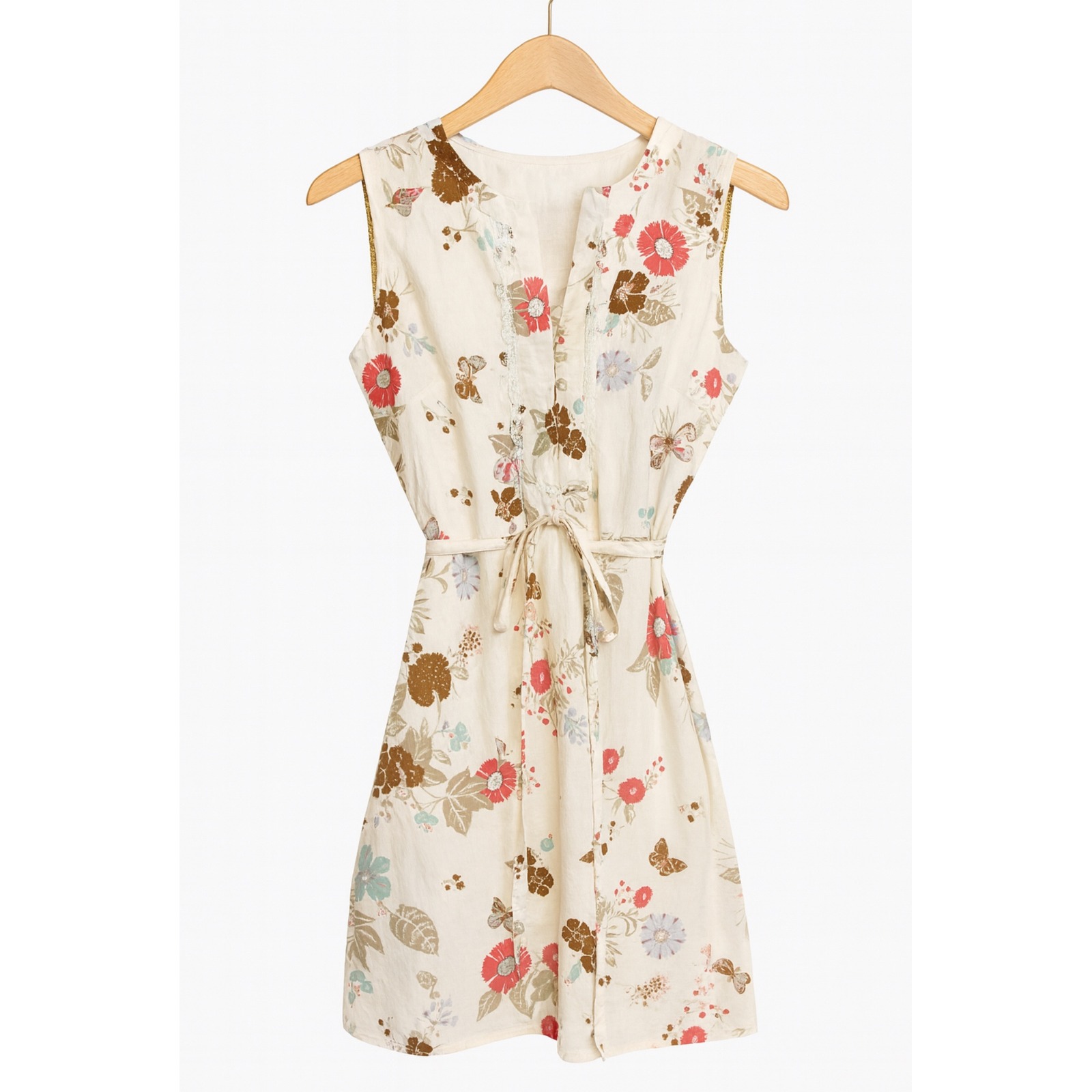 Vintage 90's Scott 100% Cotton Floral Butterfly Button Lace Dress Sz M Women's